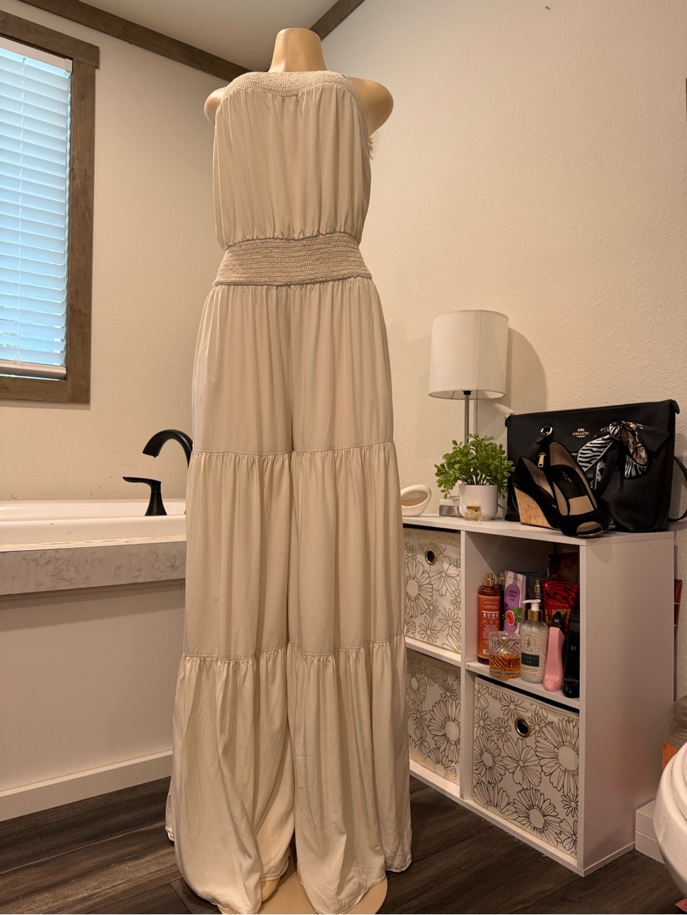 Oli & Hali Cream Strapless Wide Leg Jumpsuit Size XL